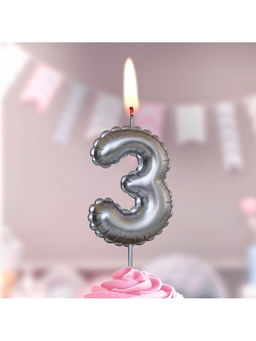 Цена за 3 шт. Свеча в торт на шпажке «Воздушная цифра 3», серебро