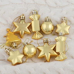 Цена за 2 шт. Ёлочные игрушки Санда, пластиковые, набор 10 шт., золотистый