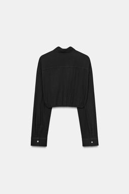 CAMISA GASA CROP CORD?N AJUSTABLE LUNARES / Negro