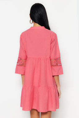 TRENDYOLMILLA Siyah Dokuma %100 Pamuk Dantelli Mini Plaj Elbisesi TBESS20EL0854 фото 24