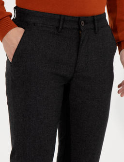 Siyah Slim Fit Keten Kar___ml_ Kanvas Pantolon