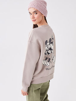 Bisiklet Yaka Mickey Mouse Bask?l? Uzun Kollu Oversize Kad?n Sweatshirt