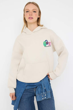 Teen Kahverengi S?rt Bask?l? Oversize Kal?p Kapusonlu Ici Polarl? Orme Sweatshirt TWOAW26SW00126 - Trendyolmilla фото 8