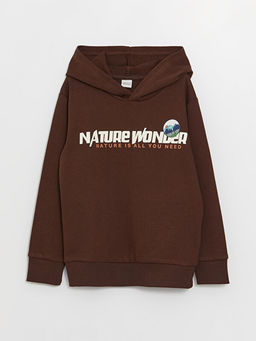 Bask?l? Uzun Kollu Erkek ?ocuk Hoodie ve E?ofman Alt? - Waikiki фото 2