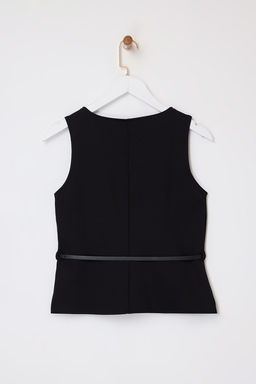 Siyah Fitted/Vucuda Oturan Dugmeli Kolsuz Kemerli Interlok Orme Yelek TWOSS26YE00015 - Trendyolmilla фото 2