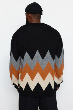 TRENDYOL MAN Siyah Buyuk Beden Oversize Fit Genis Kal?p Baklava Desenli Triko H?rka TMNAW24AV00004 - Trendyolmilla фото 6