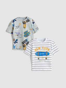 Bisiklet Yaka ?izgili Erkek ?ocuk Ti??rt 2li