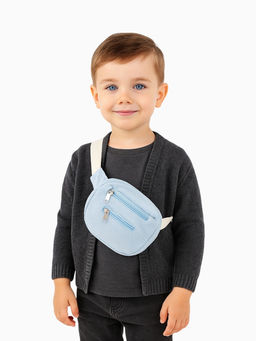 Сумка детская поясная на молнии, наружный карман, голубая