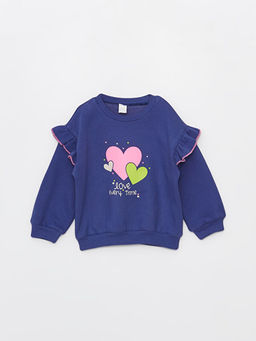 Bisiklet Yaka Bask?l? K?z Bebek Sweatshirt