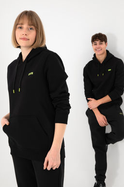 Erkek Kap__onlu Siyah Basic _ardonlu Sweatshirt