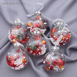 Ёлочные игрушки «Льдинка - звёзды в снегу», шары новогодние, d=6 см, набор 6 шт., прозрачный