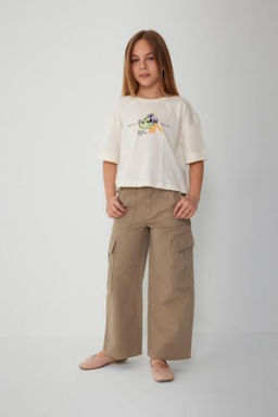 K?z Cocuk Wide Leg Kargo Genis Bol Paca Pamuklu Pantolon
