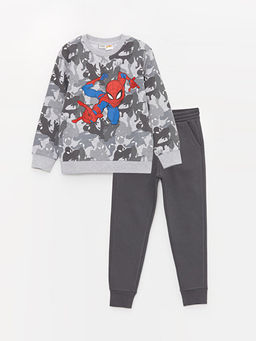 Bisiklet Yaka Spiderman Bask?l? Uzun Kollu Erkek ?ocuk Sweatshirt ve E?ofman Alt?