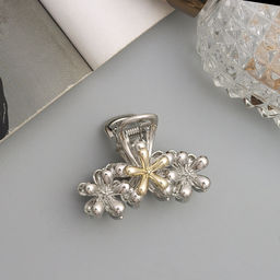 Цена за 6 шт. Крабик для волос «Хизер», цветы галант, 4 см, серебро