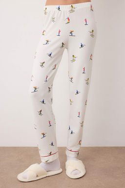 Beyaz K?s/Kayak Desenli Biyeli Yumusak K?sl?k Waffle Orme Pijama Tak?m? THMAW26PT00208 - Trendyolmilla фото 3