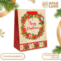 Пакет подарочный новогодний ламинированный Венок,18?23?10 см