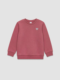 Kalp Bask?l? K?z ?ocuk Sweatshirt