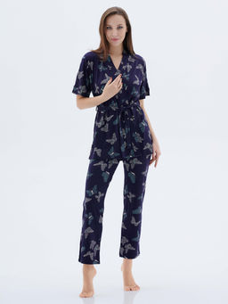 Пижама с халатом МИШЕЛЬ: брюки, топ, халат (тёмно синий №15) - Ивановская трикотажная компания фото 4