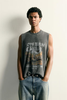CAMISETA TANK PUNTO LAVADO ESTAMPADO / Negro - Zara фото 2