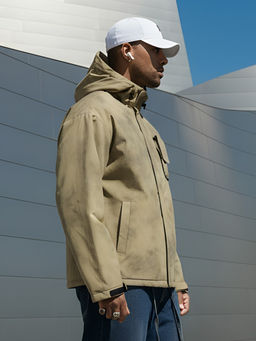 Куртка спортивная мужская весна осень бежевого цвета 25473B