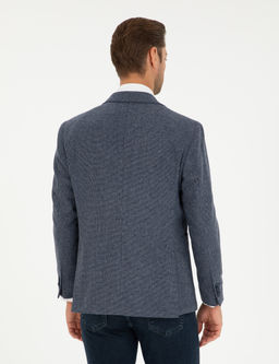 Lacivert Y_n Kar___ml_ Slim Fit Ceket