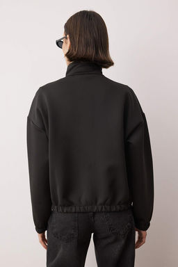 Siyah Bomber Relaxed/Rahat Kal?p Dalg?c/Scuba Orme Ceket TWOAW26CE00085 - Trendyolmilla фото 4