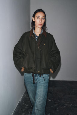 ZW COLLECTION CONTRAST COLLAR WAXED JACKET - Zara фото 8