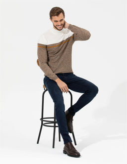 Kahverengi Slim Fit Bal_k__ Yaka Triko Kazak