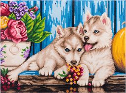 Кристальная (алмазная) мозаика ФРЕЯ ALPD-047 на подрамнике Щенки Хаски 40 х 30 см