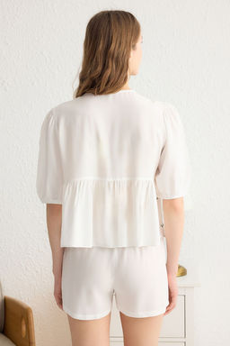 Trendyolmilla Pembe Cicekli Nak?sl? Baglama/Fiyonk Detayl? Viskon Sortlu Dokuma Pijama Tak?m? THMSS25PT00027 фото 11