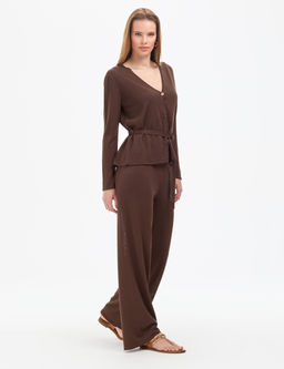 Kahverengi Loose Fit Triko Pantolon
