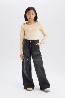 K?z Cocuk Wide Leg Kargo Genis Paca Pamuklu Pantolon