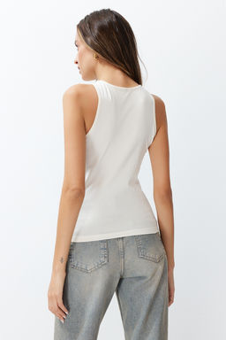 Ekru Pamuklu Halter Yaka Fitted/Vucuda Oturan Esnek Orme Atlet TWOSS23AL00069