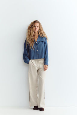 DENIM-EFFECT PETER PAN COLLAR SHIRT