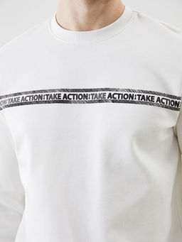 Bisiklet Yaka Bask?l? Erkek Kal?n Sweatshirt