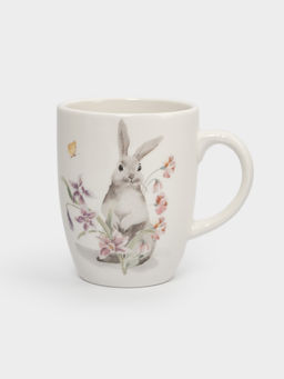Кружка, 330 мл, керамика, белая, Кролик с цветами, Flower Rabbit