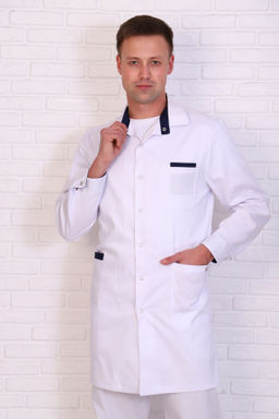 Халат мужской 236 CVC. Цвет: белый и темно-синий - Стильб фото 7