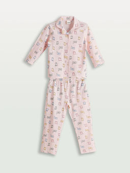 G?mlek Yaka Bask?l? K?z ?ocuk Pijama Tak?m