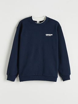 Bisiklet Yaka Bask?l? Erkek ?ocuk Sweatshirt