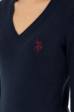 Женский темно-синий базовый свитер с v-образным вырезом - U.s. polo assn фото 7
