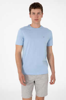 Erkek Regular Fit Bisiklet Yaka A__k Mavi Basic Ti__rt Sepette S_rpriz _ndirim
