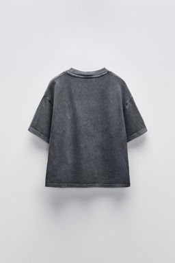 FADED-EFFECT T-SHIRT WITH FLORAL APPLIQUE - Zara фото 2