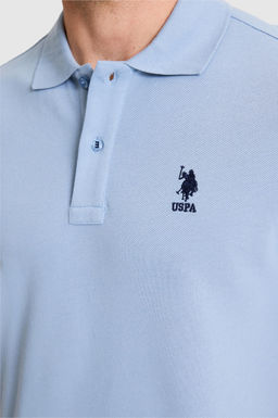 Erkek Slim Fit Polo Yaka Mavi Basic Ti__rt