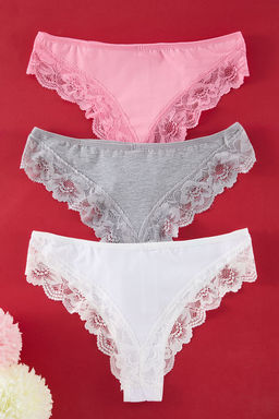 TRENDYOLMILLA Gri-Beyaz-Pembe 3lu Paket Pamuklu Dantel Detayl? Klasik Orme Kulot THMSS25KU00004  фото 3