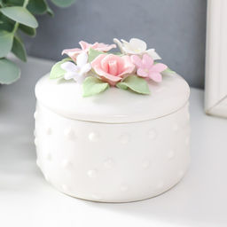 Шкатулка для украшений керамика Цветочный сад. Горошек, белая, 8?8?8 см