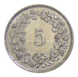 Монета 5 раппенов 1976 года Швейцария