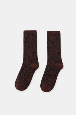 CALCETINES JACQUARD ESTAMPADO ANIMAL / Marr?n