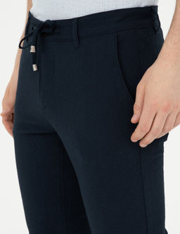 Lacivert Slim Fit Gofre Ba_c_kl_ Kanvas Pantolon