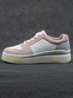 03-YG453-1 WHITE/PINK/BEIGE/LT. BLUE Кроссовки женские (натуральная кожа)