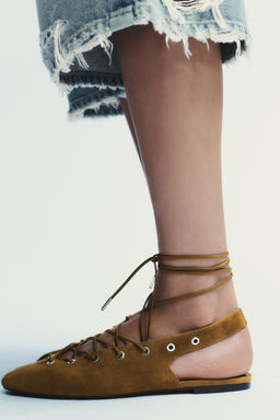 SUEDE TIE SLINGBACK SHOES